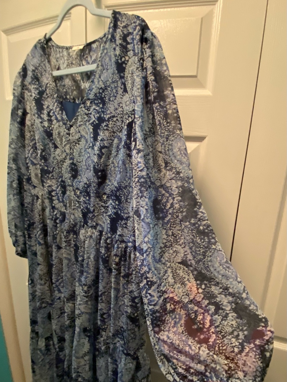 Joie Blue & White Flowy Boho-Chic/Peasant Style/Paisley Pattern Maxi Dress XXL - Picture 8 of 16